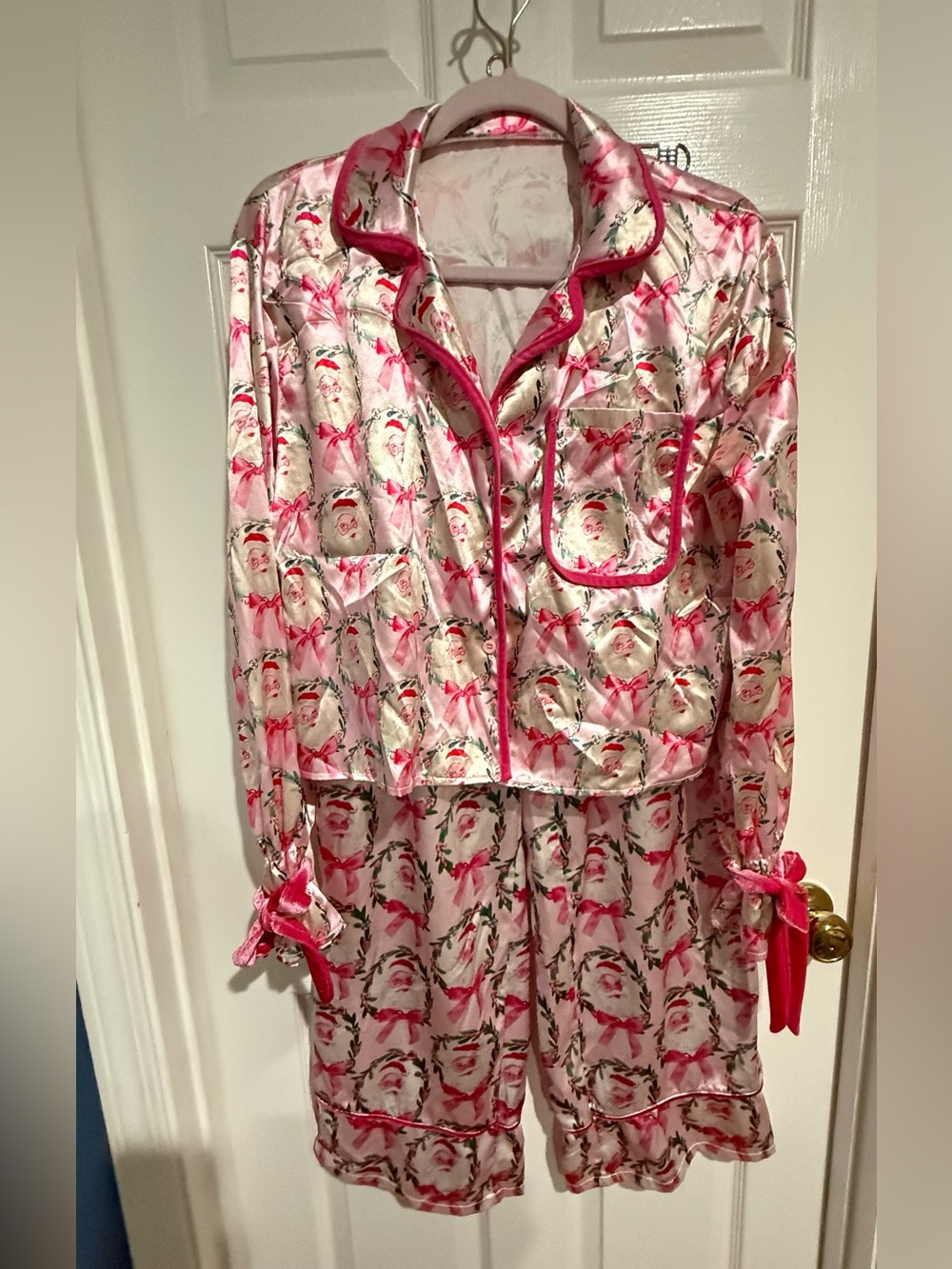 Pink Santa Wreath Pajama Set